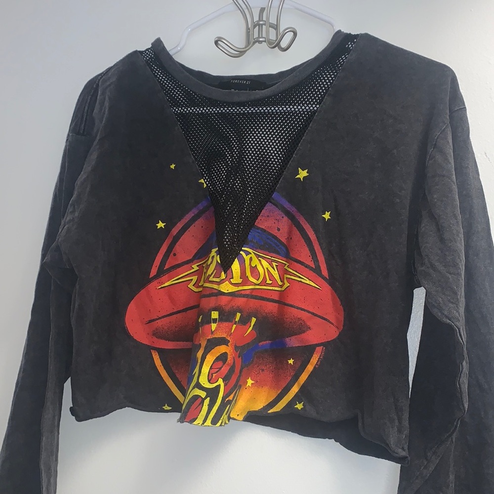 Black Cropped Long Sleeve Graphic Tee | Size Small